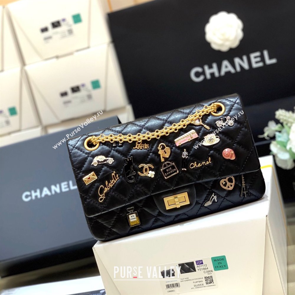 Chanel Medium 2.55 Aged Calfskin Classic Flap Bag with Badge A37586 Black/Gold（Original Quality） (SHUNY-23120607)