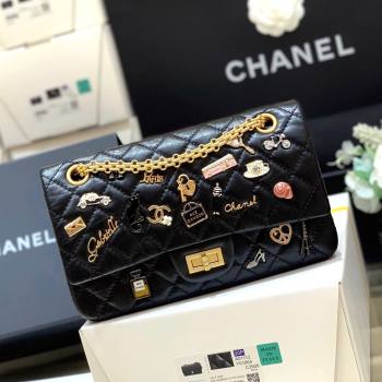 Chanel Medium 2.55 Aged Calfskin Classic Flap Bag with Badge A37586 Black/Gold（Original Quality） (SHUNY-23120607)