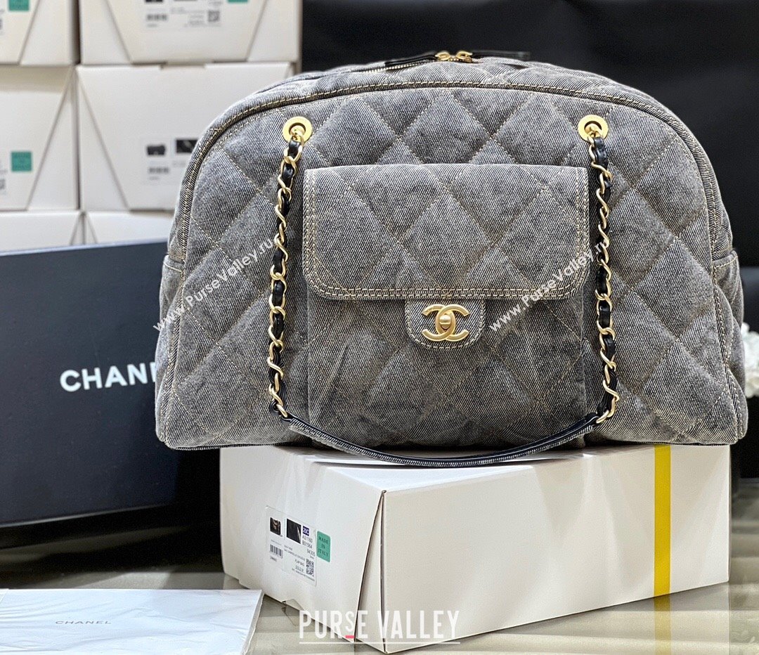 Chanel Bowling Bag in Grey Washed Denim AS4812 2024 Top Quality (SHUNY-24121803)