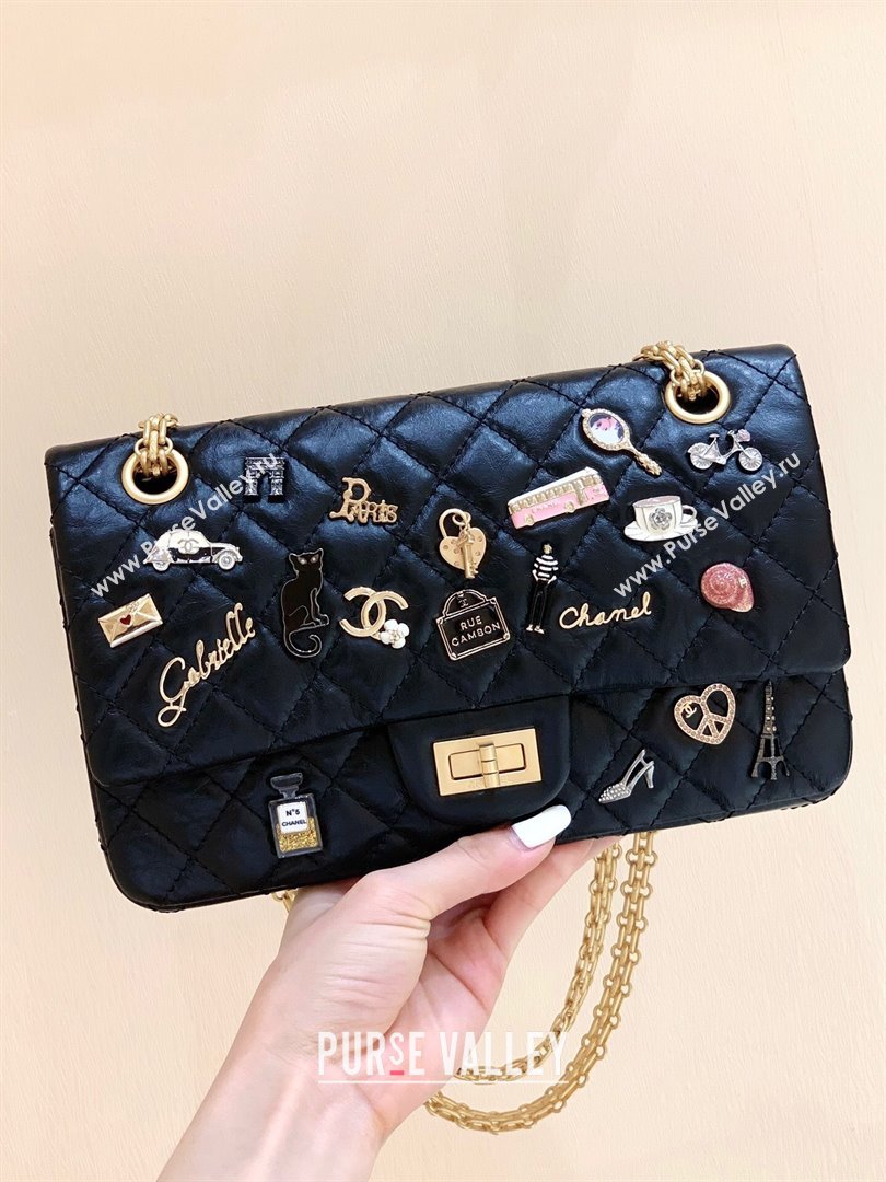 Chanel Medium 2.55 Aged Calfskin Classic Flap Bag with Badge A37586 Black/Gold（Original Quality） (SHUNY-23120607)