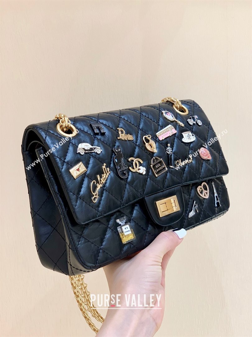 Chanel Medium 2.55 Aged Calfskin Classic Flap Bag with Badge A37586 Black/Gold（Original Quality） (SHUNY-23120607)