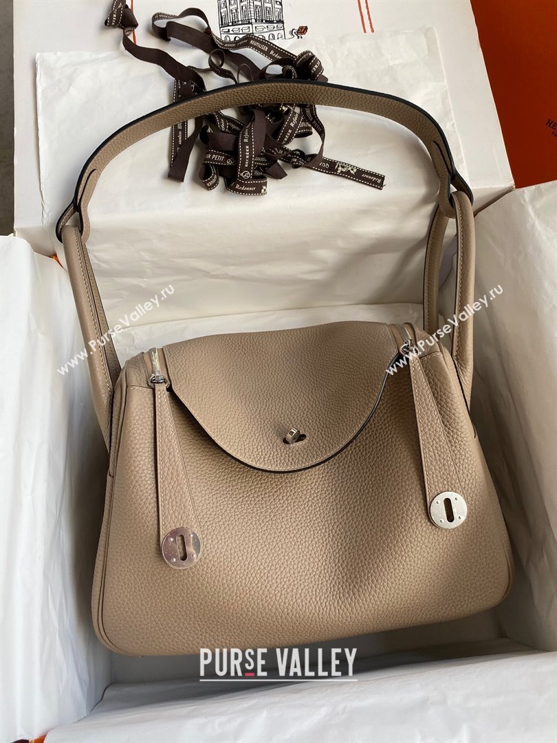 Hermes Lindy 26/30 Bag in Original Taurillon Clemence Leather Turtledove Grey/Silver 2024(Full Handmade) (XYA-24051533)