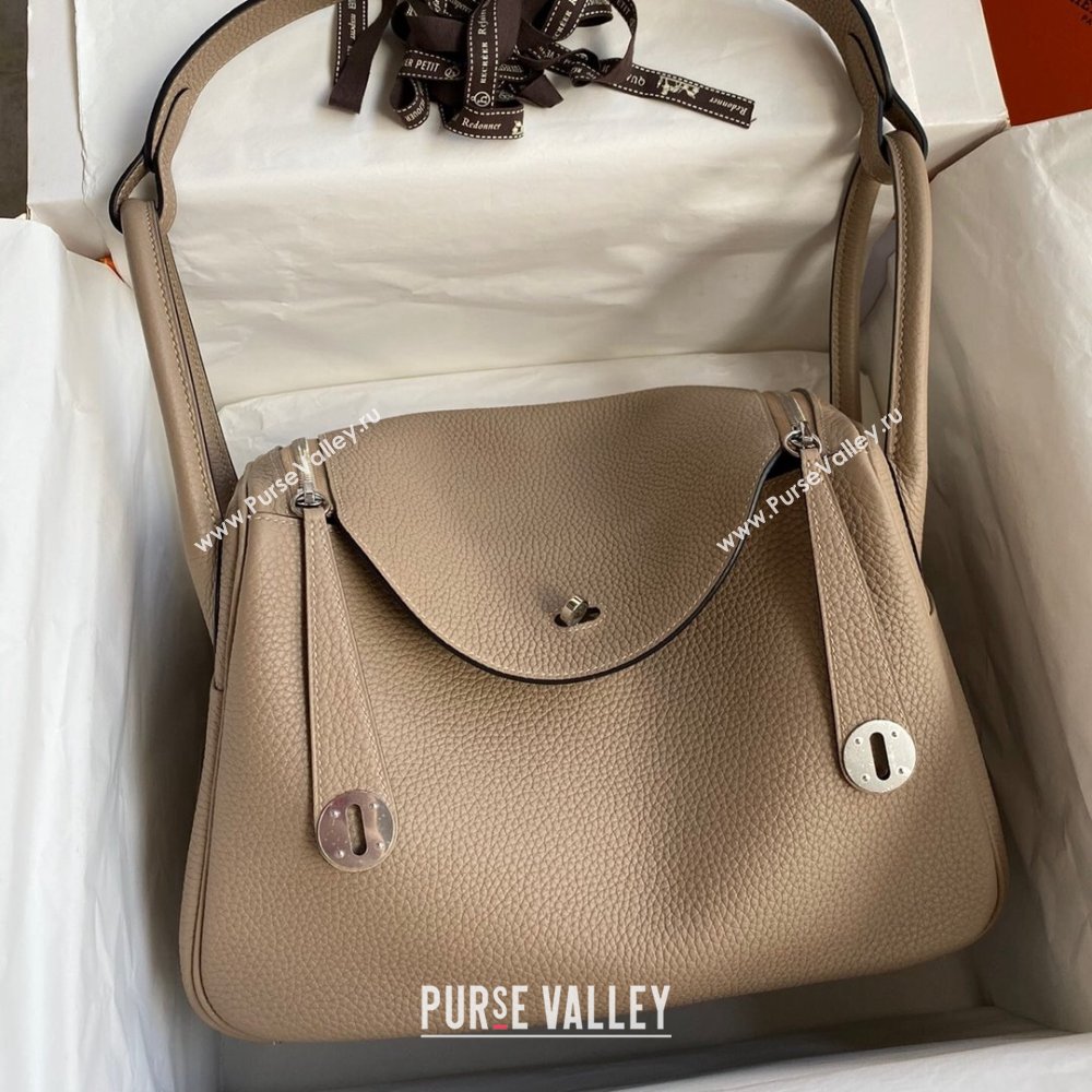 Hermes Lindy 26/30 Bag in Original Taurillon Clemence Leather Turtledove Grey/Silver 2024(Full Handmade) (XYA-24051533)