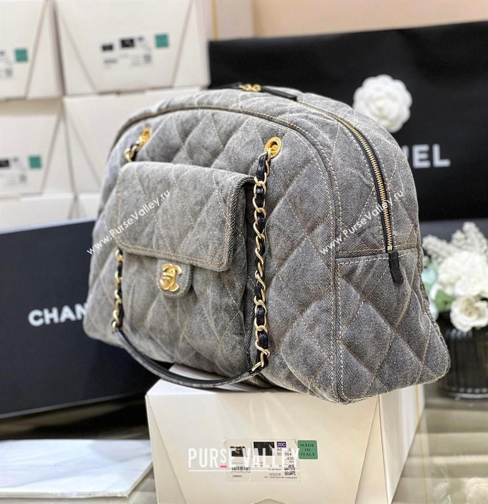 Chanel Bowling Bag in Grey Washed Denim AS4812 2024 Top Quality (SHUNY-24121803)