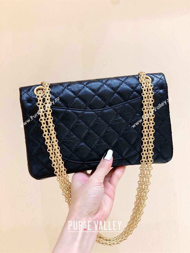 Chanel Medium 2.55 Aged Calfskin Classic Flap Bag with Badge A37586 Black/Gold（Original Quality） (SHUNY-23120607)