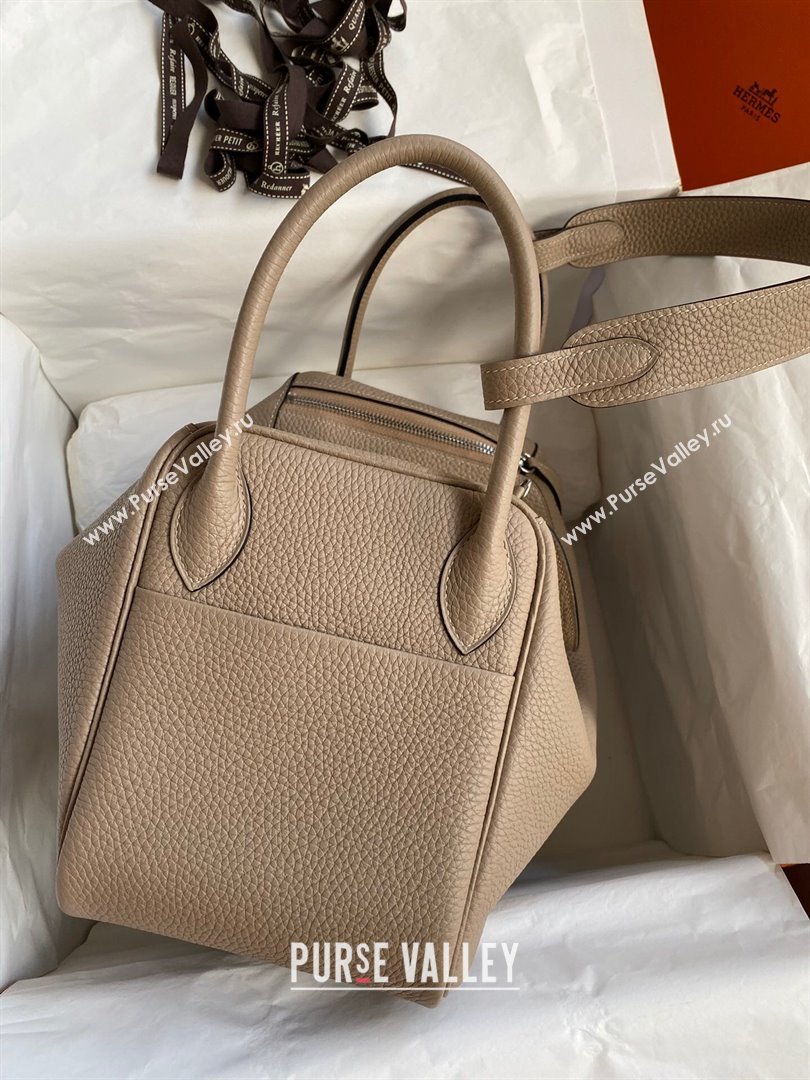 Hermes Lindy 26/30 Bag in Original Taurillon Clemence Leather Turtledove Grey/Silver 2024(Full Handmade) (XYA-24051533)