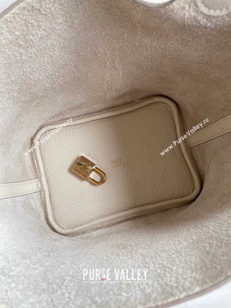 Hermes Picotin Lock Bag 18cm/22cm in Taurillon Clemence Leather Milk Shake White/Gold 2023 (Handmade) (M-23110713)