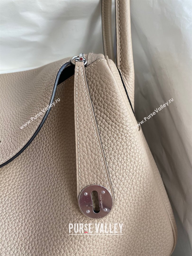Hermes Lindy 26/30 Bag in Original Taurillon Clemence Leather Turtledove Grey/Silver 2024(Full Handmade) (XYA-24051533)