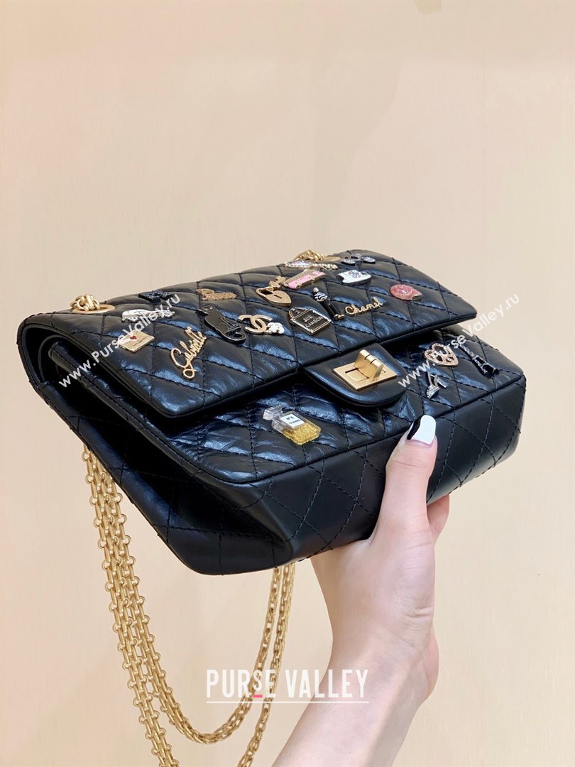 Chanel Medium 2.55 Aged Calfskin Classic Flap Bag with Badge A37586 Black/Gold（Original Quality） (SHUNY-23120607)