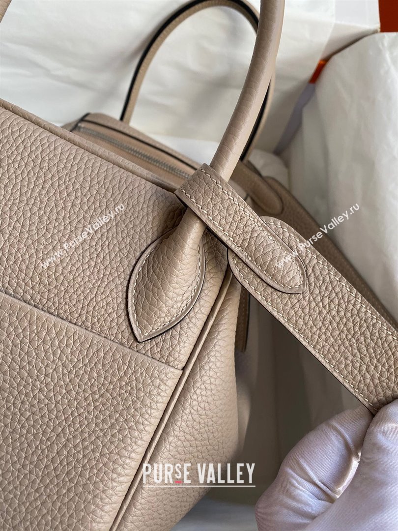 Hermes Lindy 26/30 Bag in Original Taurillon Clemence Leather Turtledove Grey/Silver 2024(Full Handmade) (XYA-24051533)