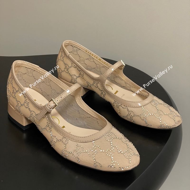 Gucci Allover GG Strass Mesh Mary Janes Pumps 2.5cm Nude2 2025 836809 (MD-250828002)