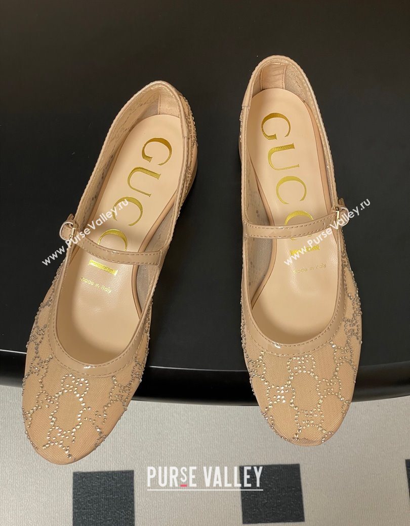 Gucci Allover GG Strass Mesh Mary Janes Pumps 2.5cm Nude2 2025 836809 (MD-250828002)