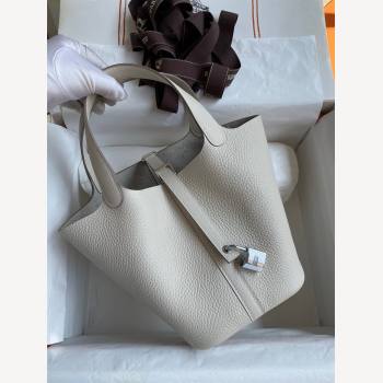 Hermes Picotin Lock Bag 18cm/22cm in Taurillon Clemence Leather Milk Shake White/Silver 2023 (Handmade) (M-23110714)