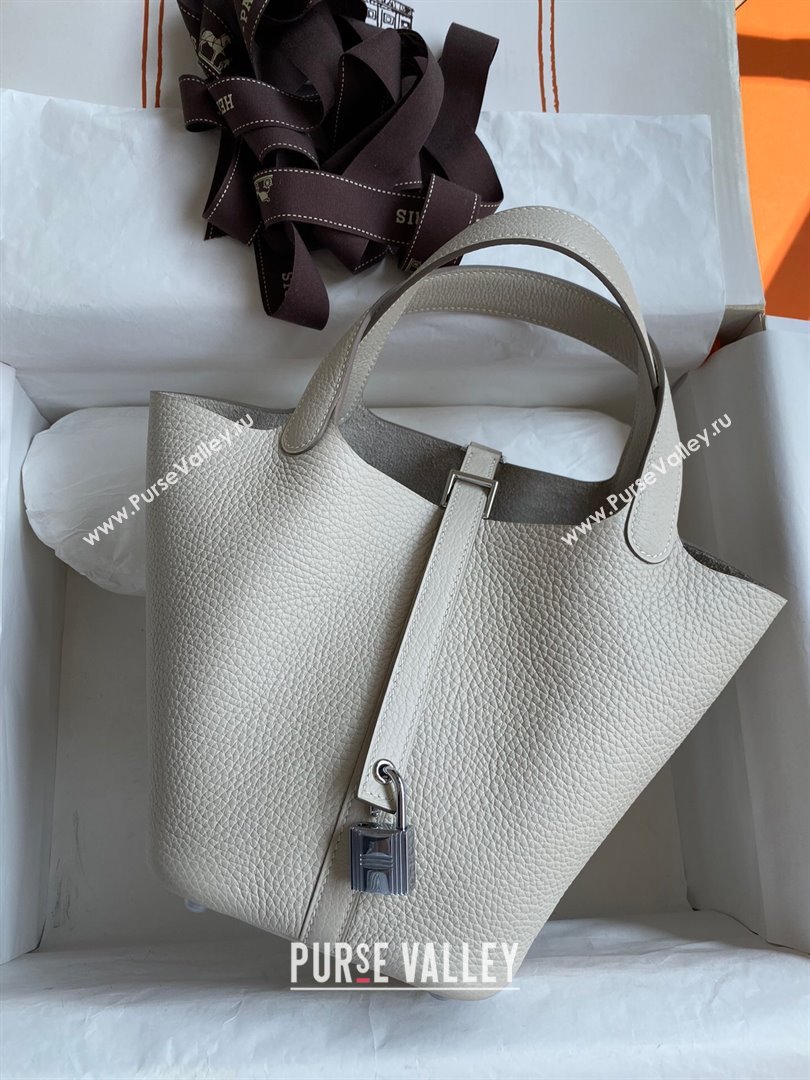 Hermes Picotin Lock Bag 18cm/22cm in Taurillon Clemence Leather Milk Shake White/Silver 2023 (Handmade) (M-23110714)