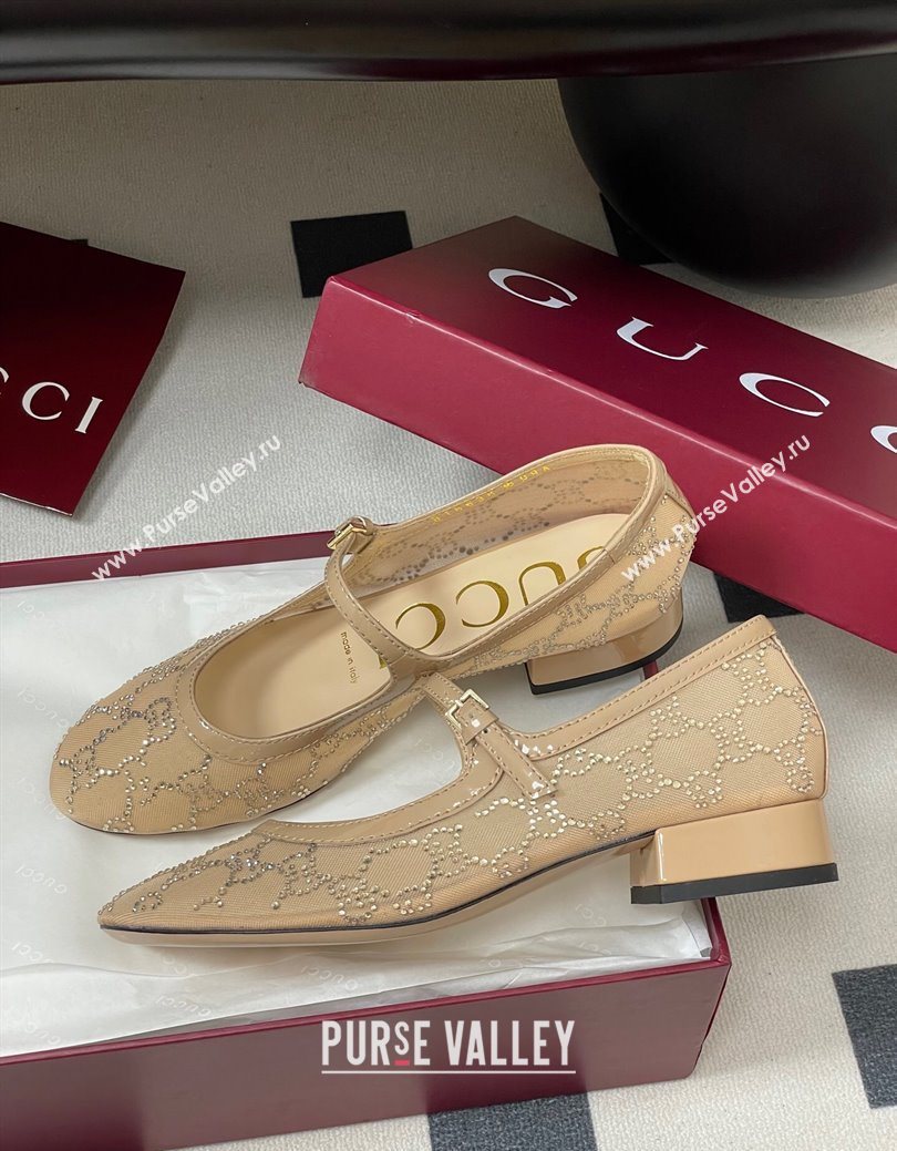 Gucci Allover GG Strass Mesh Mary Janes Pumps 2.5cm Nude2 2025 836809 (MD-250828002)