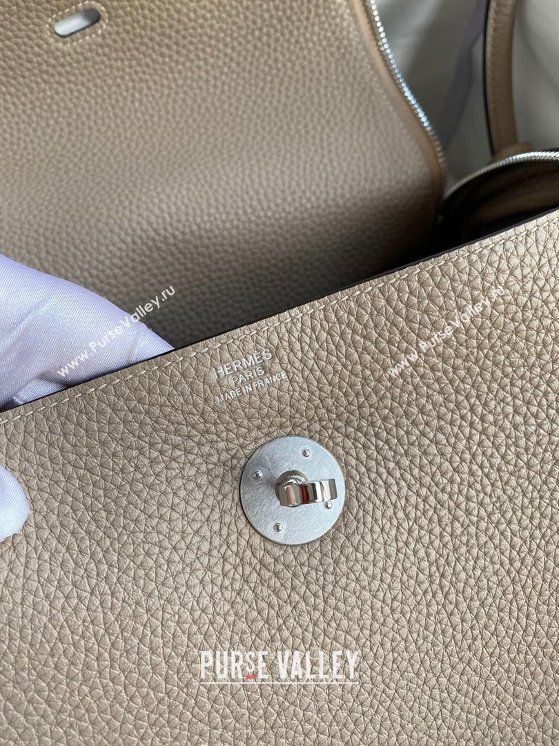 Hermes Lindy 26/30 Bag in Original Taurillon Clemence Leather Turtledove Grey/Silver 2024(Full Handmade) (XYA-24051533)