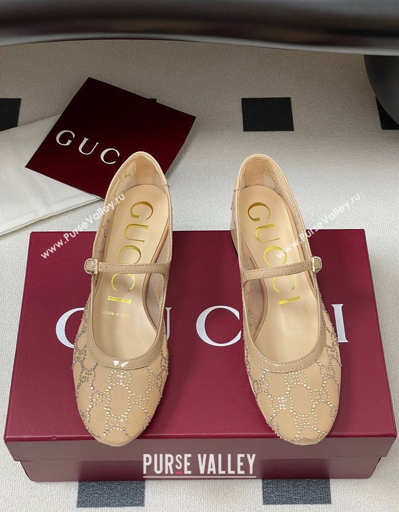 Gucci Allover GG Strass Mesh Mary Janes Pumps 2.5cm Nude2 2025 836809 (MD-250828002)