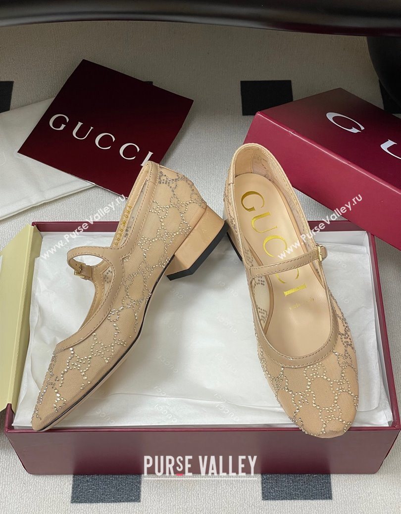 Gucci Allover GG Strass Mesh Mary Janes Pumps 2.5cm Nude2 2025 836809 (MD-250828002)