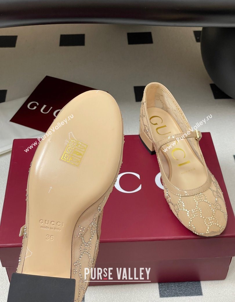 Gucci Allover GG Strass Mesh Mary Janes Pumps 2.5cm Nude2 2025 836809 (MD-250828002)