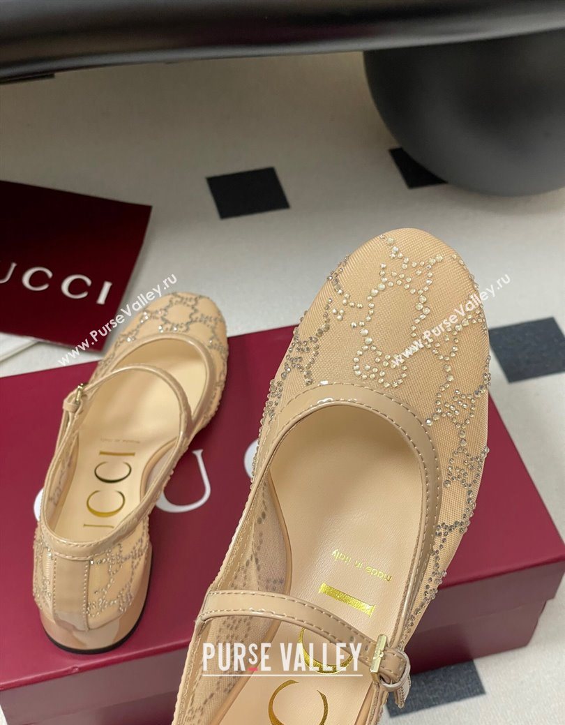 Gucci Allover GG Strass Mesh Mary Janes Pumps 2.5cm Nude2 2025 836809 (MD-250828002)