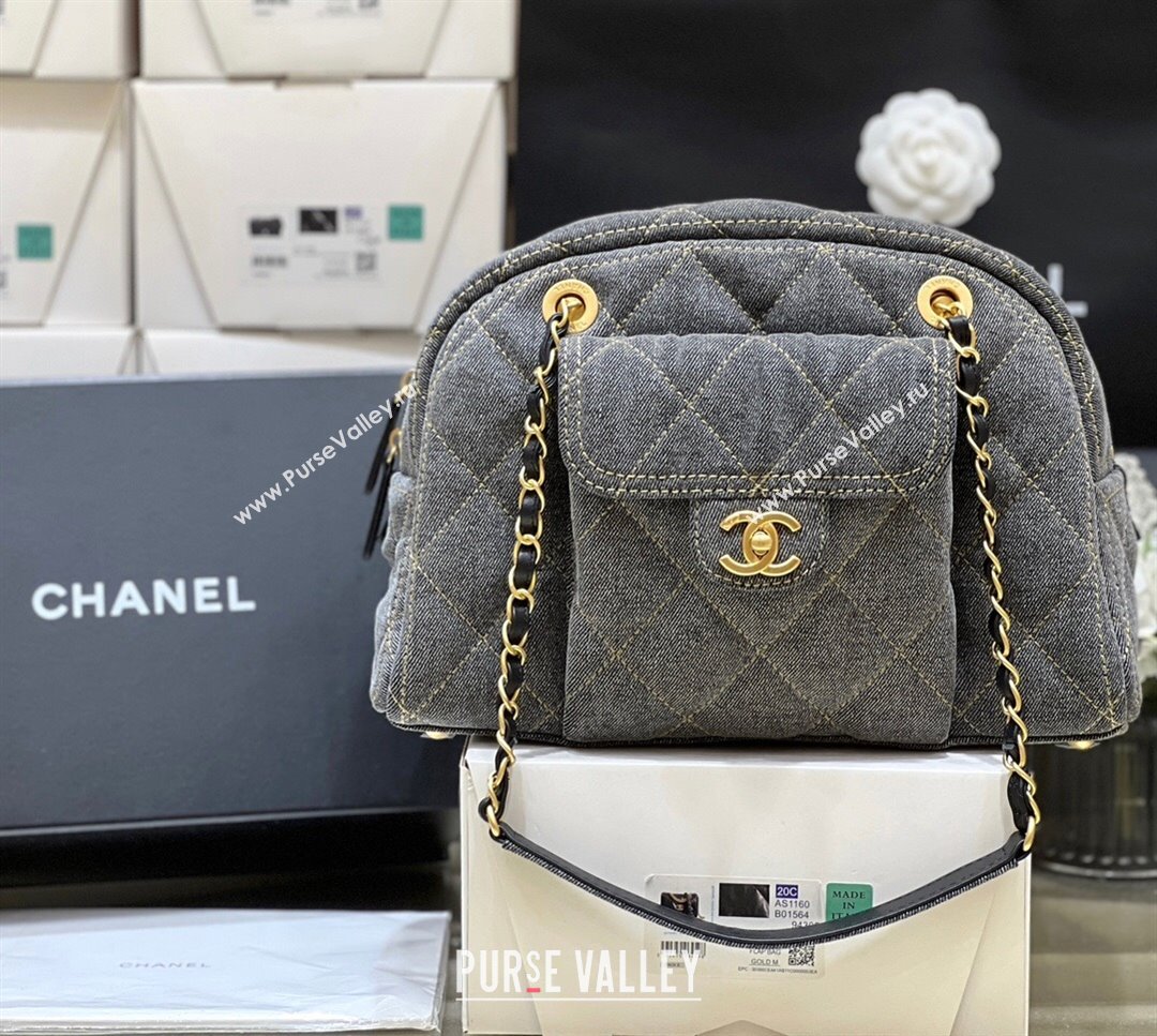 Chanel Small Bowling Bag in Grey Washed Denim AS4905 2024 Top Quality (SHUNY-24121804)