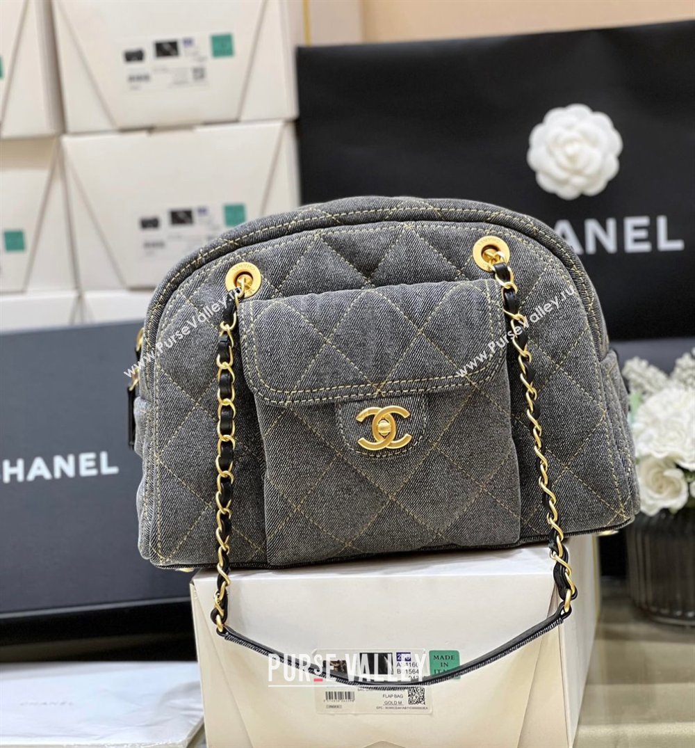 Chanel Small Bowling Bag in Grey Washed Denim AS4905 2024 Top Quality (SHUNY-24121804)