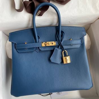 Hermes Birkin 25cm/30cm/35cm Bag in Original Swift Leather Blue/Gold 2024 (Full Handmade) (XYA-24032605)