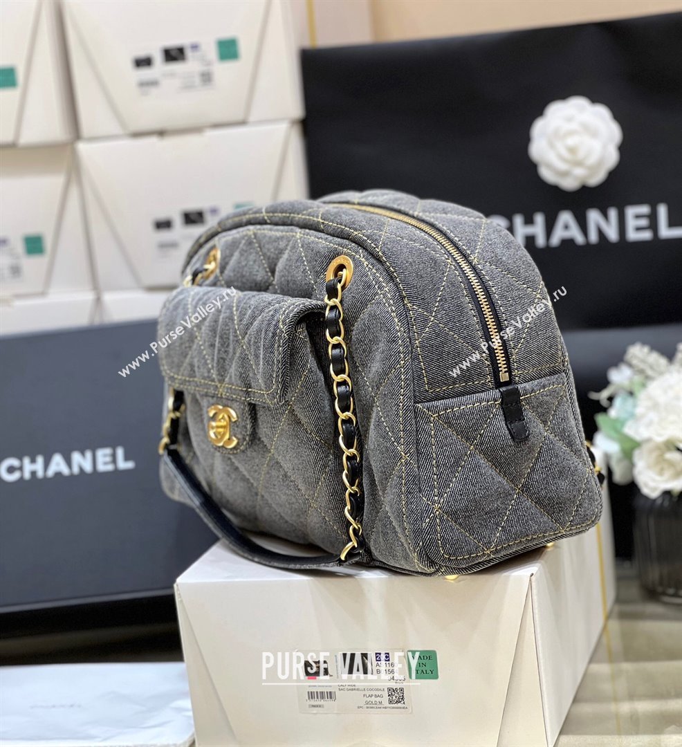 Chanel Small Bowling Bag in Grey Washed Denim AS4905 2024 Top Quality (SHUNY-24121804)