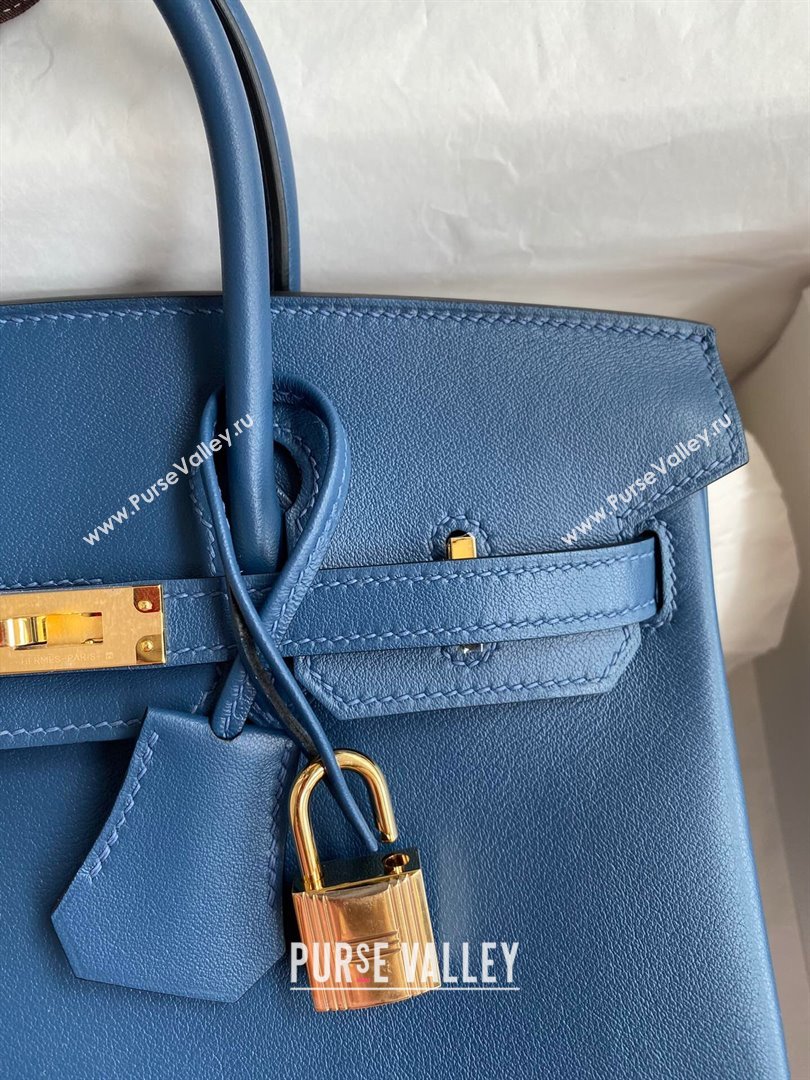 Hermes Birkin 25cm/30cm/35cm Bag in Original Swift Leather Blue/Gold 2024 (Full Handmade) (XYA-24032605)