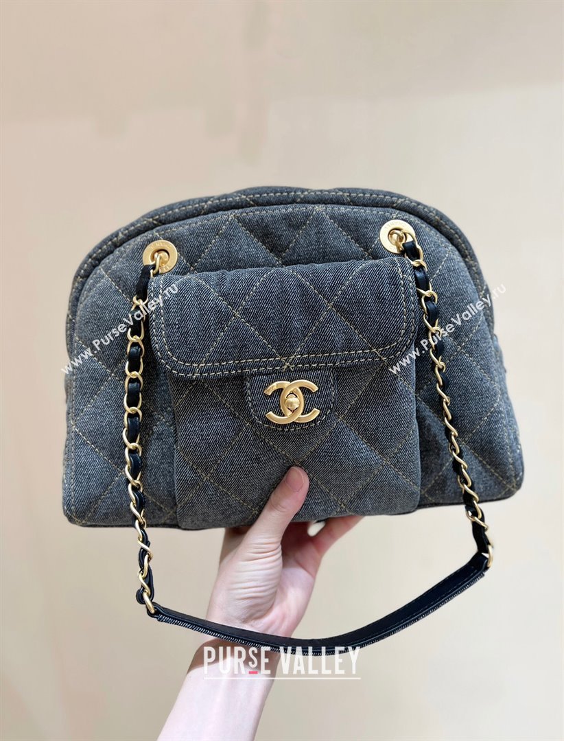 Chanel Small Bowling Bag in Grey Washed Denim AS4905 2024 Top Quality (SHUNY-24121804)