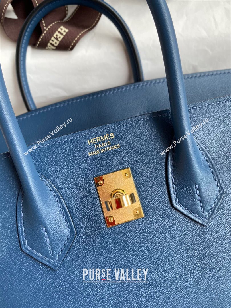 Hermes Birkin 25cm/30cm/35cm Bag in Original Swift Leather Blue/Gold 2024 (Full Handmade) (XYA-24032605)