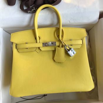 Hermes Birkin 25cm/30cm/35cm Bag in Original Swift Leather Lemon Yellow/Silver 2024 (Full Handmade) (XYA-24032608)