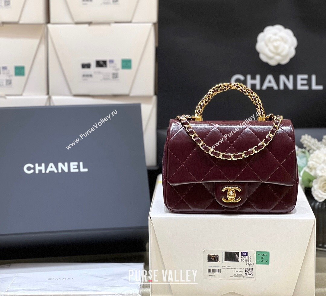 Chanel 24B Lambskin Mini Flap Bag with Top Handle AS5032 Burgundy 2024 Top Quality (SHUNY-24121806)