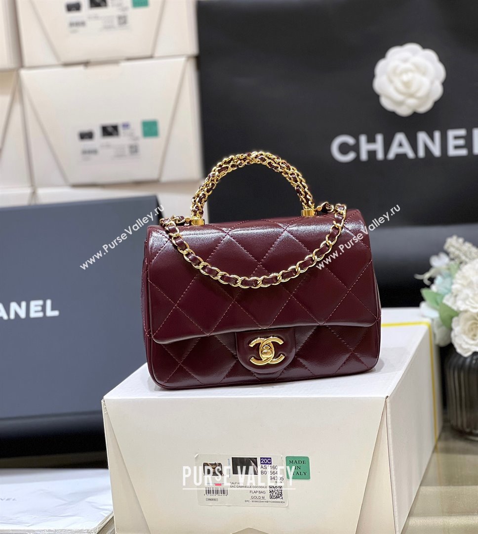 Chanel 24B Lambskin Mini Flap Bag with Top Handle AS5032 Burgundy 2024 Top Quality (SHUNY-24121806)