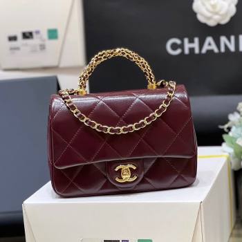 Chanel 24B Lambskin Mini Flap Bag with Top Handle AS5032 Burgundy 2024 Top Quality (SHUNY-24121806)