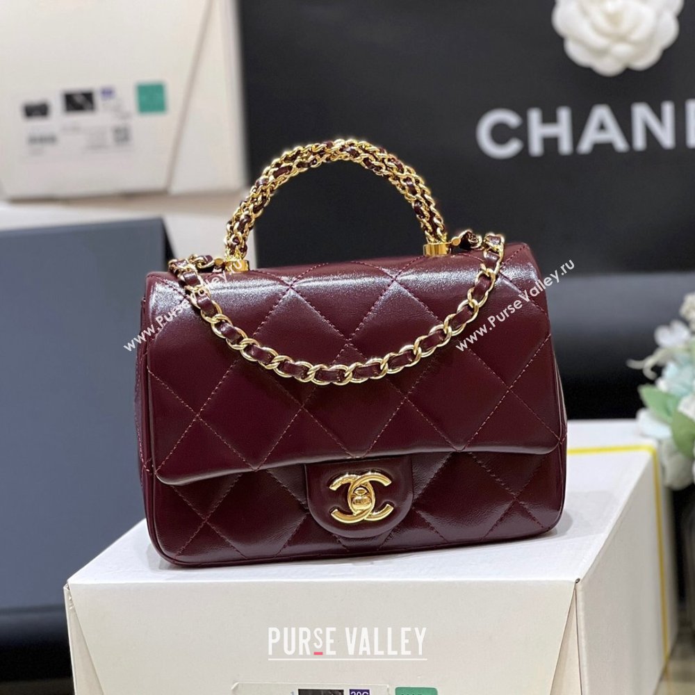 Chanel 24B Lambskin Mini Flap Bag with Top Handle AS5032 Burgundy 2024 Top Quality (SHUNY-24121806)