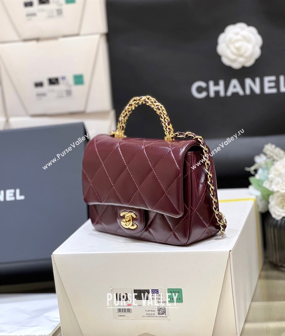 Chanel 24B Lambskin Mini Flap Bag with Top Handle AS5032 Burgundy 2024 Top Quality (SHUNY-24121806)