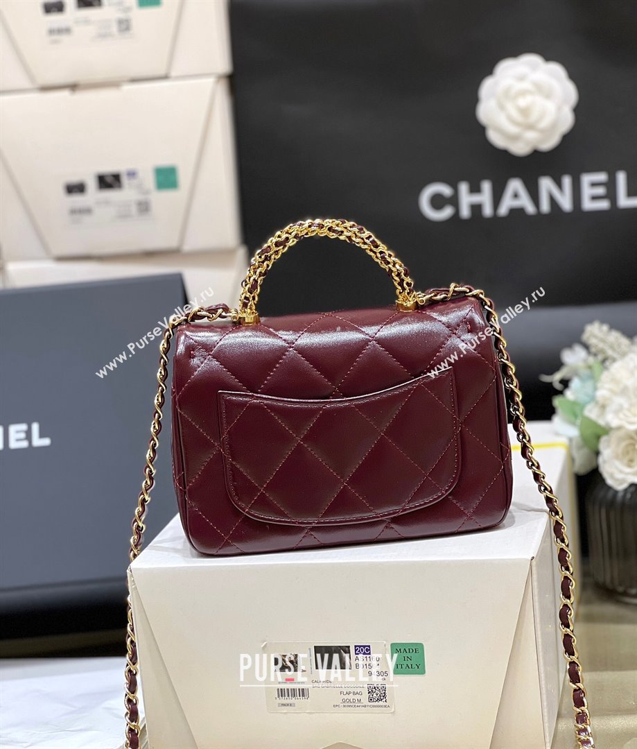 Chanel 24B Lambskin Mini Flap Bag with Top Handle AS5032 Burgundy 2024 Top Quality (SHUNY-24121806)