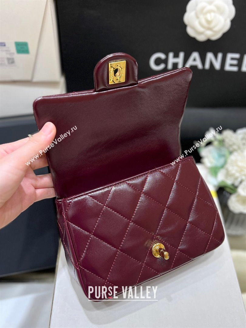 Chanel 24B Lambskin Mini Flap Bag with Top Handle AS5032 Burgundy 2024 Top Quality (SHUNY-24121806)