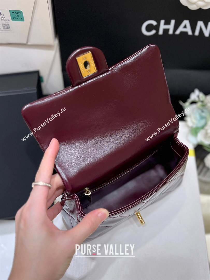 Chanel 24B Lambskin Mini Flap Bag with Top Handle AS5032 Burgundy 2024 Top Quality (SHUNY-24121806)