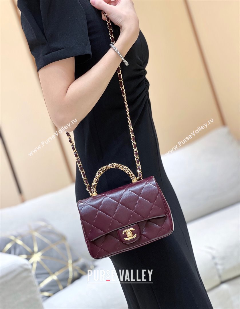 Chanel 24B Lambskin Mini Flap Bag with Top Handle AS5032 Burgundy 2024 Top Quality (SHUNY-24121806)