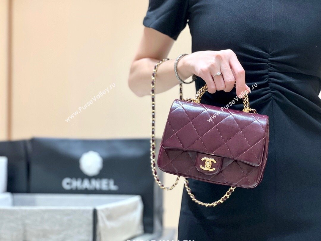 Chanel 24B Lambskin Mini Flap Bag with Top Handle AS5032 Burgundy 2024 Top Quality (SHUNY-24121806)