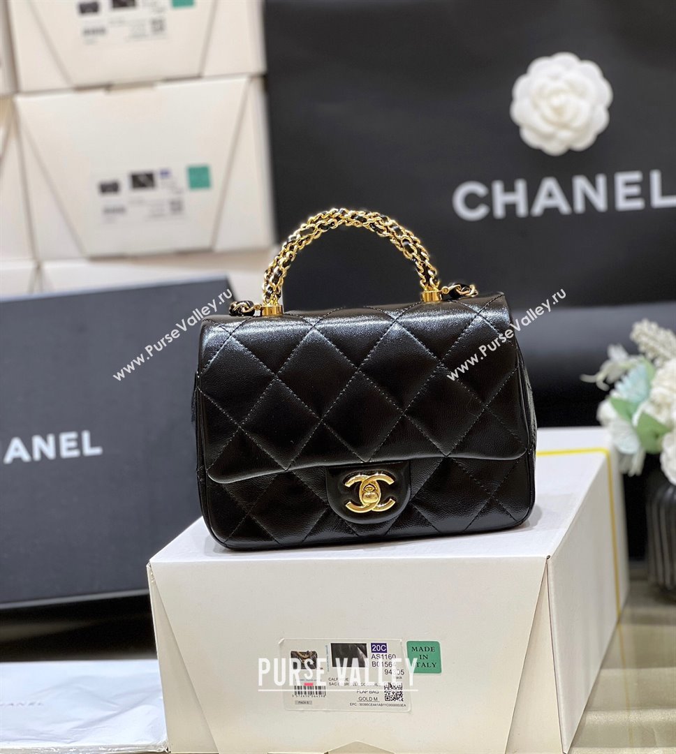 Chanel 24B Lambskin Mini Flap Bag with Top Handle AS5032 Black 2024 Top Quality (SHUNY-24121808)