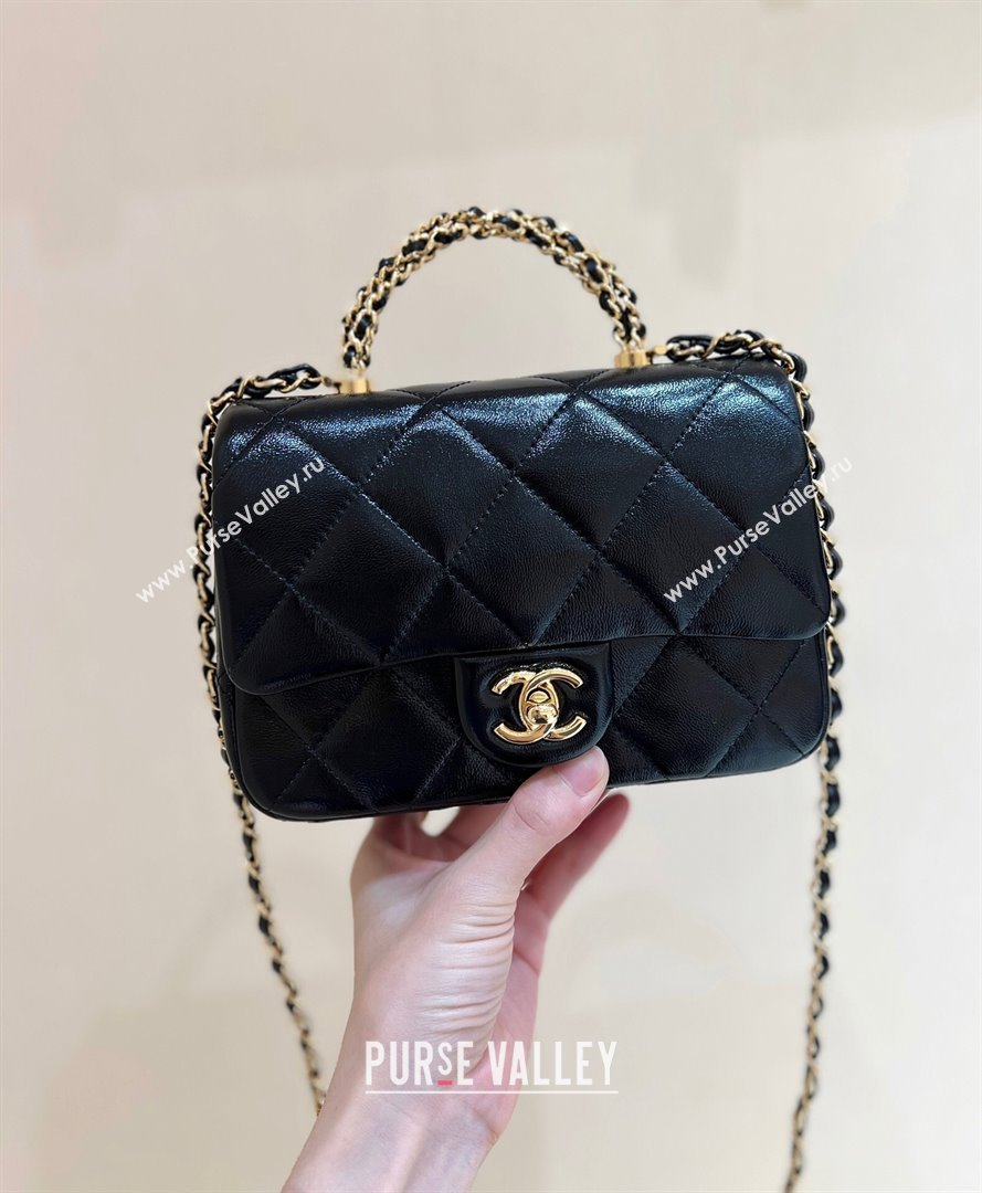 Chanel 24B Lambskin Mini Flap Bag with Top Handle AS5032 Black 2024 Top Quality (SHUNY-24121808)