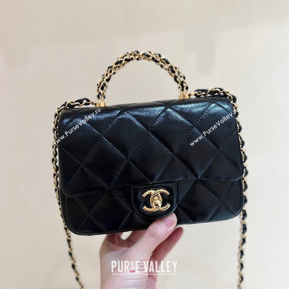 Chanel 24B Lambskin Mini Flap Bag with Top Handle AS5032 Black 2024 Top Quality (SHUNY-24121808)