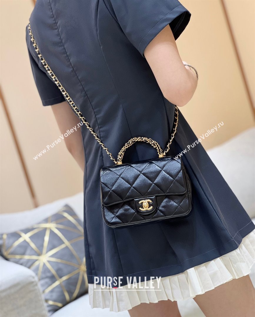 Chanel 24B Lambskin Mini Flap Bag with Top Handle AS5032 Black 2024 Top Quality (SHUNY-24121808)