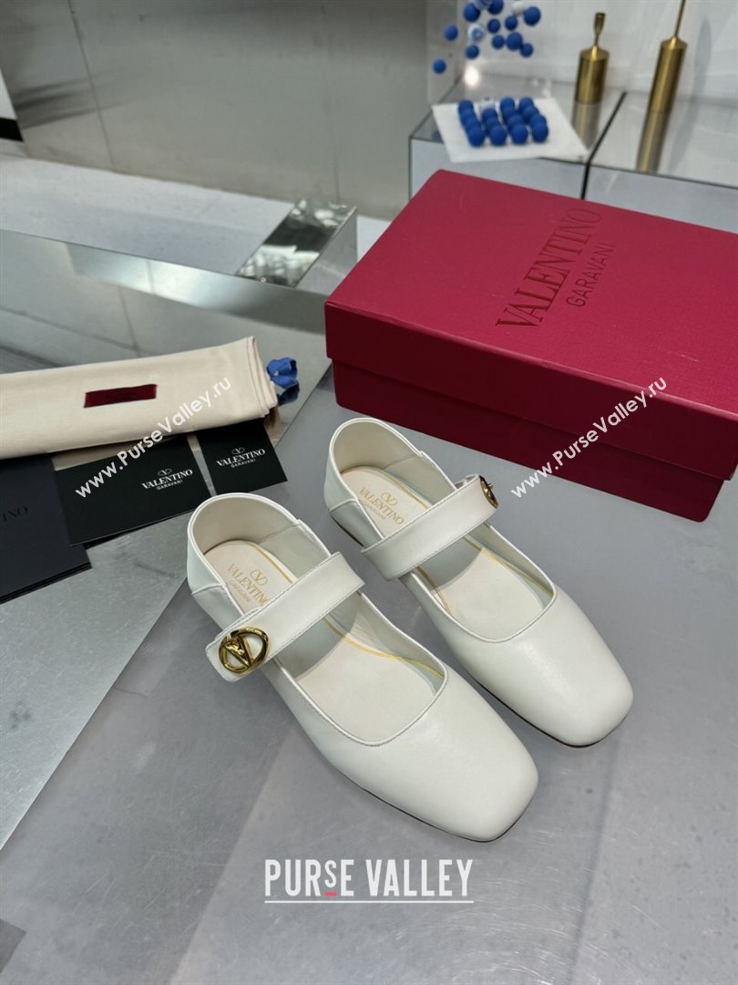 Valentino VLogo Locker Mary-Jane Ballerina in Calfskin White 2024 (XL-24082801)