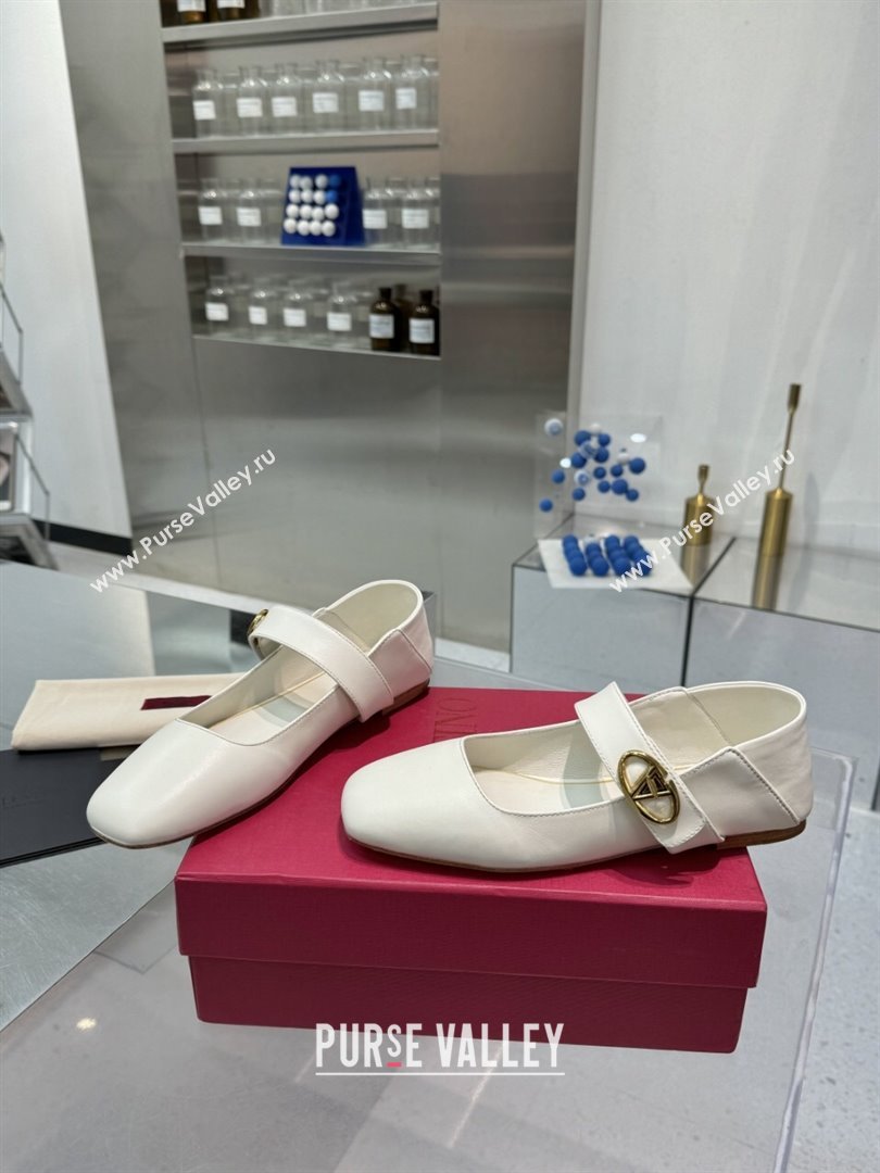 Valentino VLogo Locker Mary-Jane Ballerina in Calfskin White 2024 (XL-24082801)
