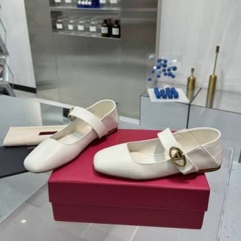 Valentino VLogo Locker Mary-Jane Ballerina in Calfskin White 2024 (XL-24082801)
