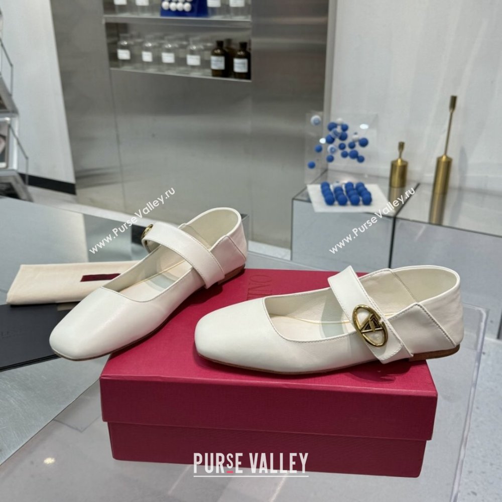 Valentino VLogo Locker Mary-Jane Ballerina in Calfskin White 2024 (XL-24082801)